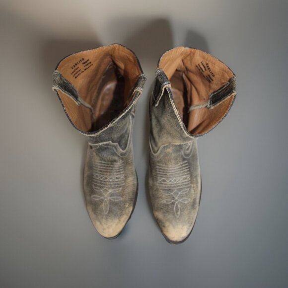 Miz Mooz Carlito Western Boots Sz 7 Gray Tan Distressed Short Cowgirl Booties - Picture 4 of 13